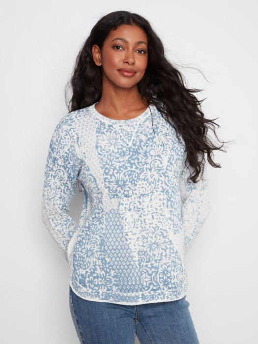 Long Sleeve Crew Neck Printed On Reverse Sweater