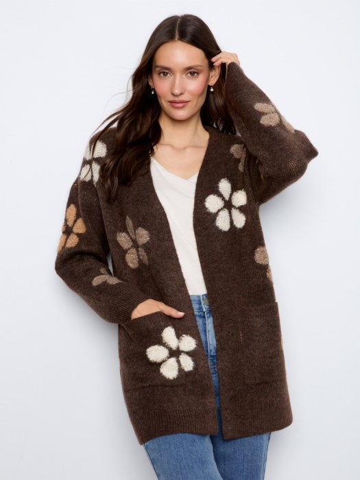 Flower Boucle Long Sleeve Cardigan