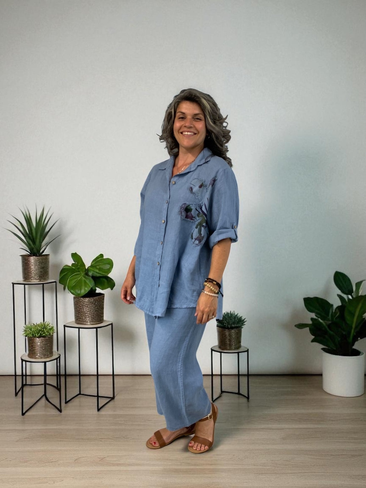 Blue Flower Applique Shirt