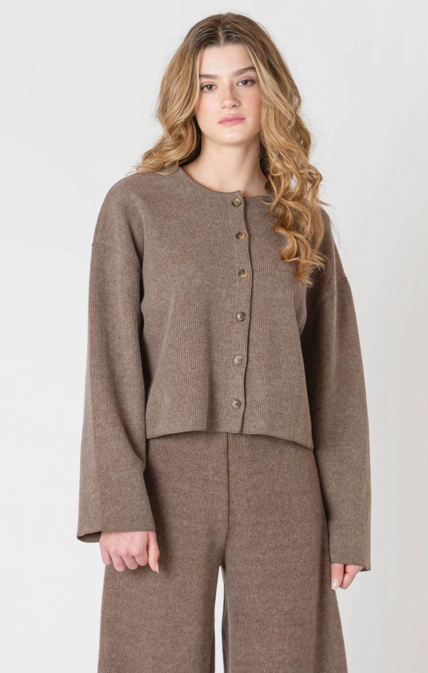 Ribbed Cardigan in Mocha Heather