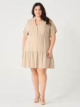 Load image into Gallery viewer, LACE TRIM LINEN MINI DRESS by Dex (available in plus sizes)
