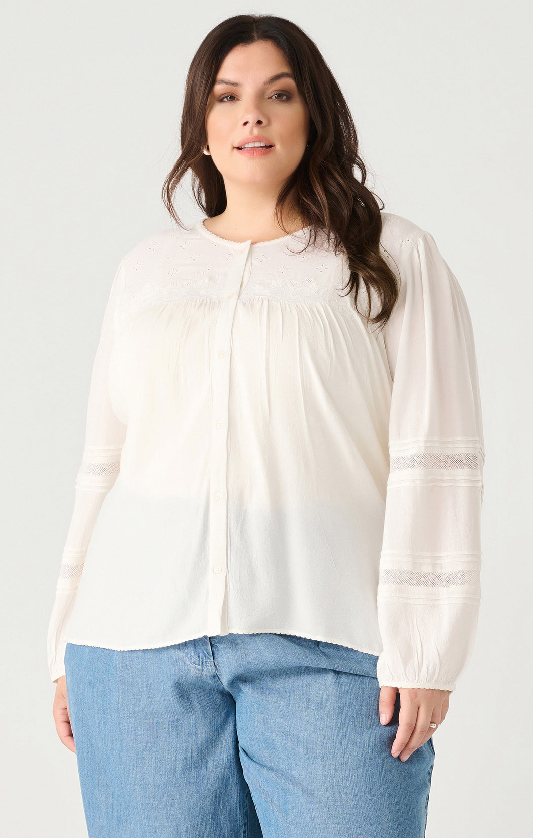 LACE DETAIL BUTTON UP BLOUSE by Dex (available in plus sizes)