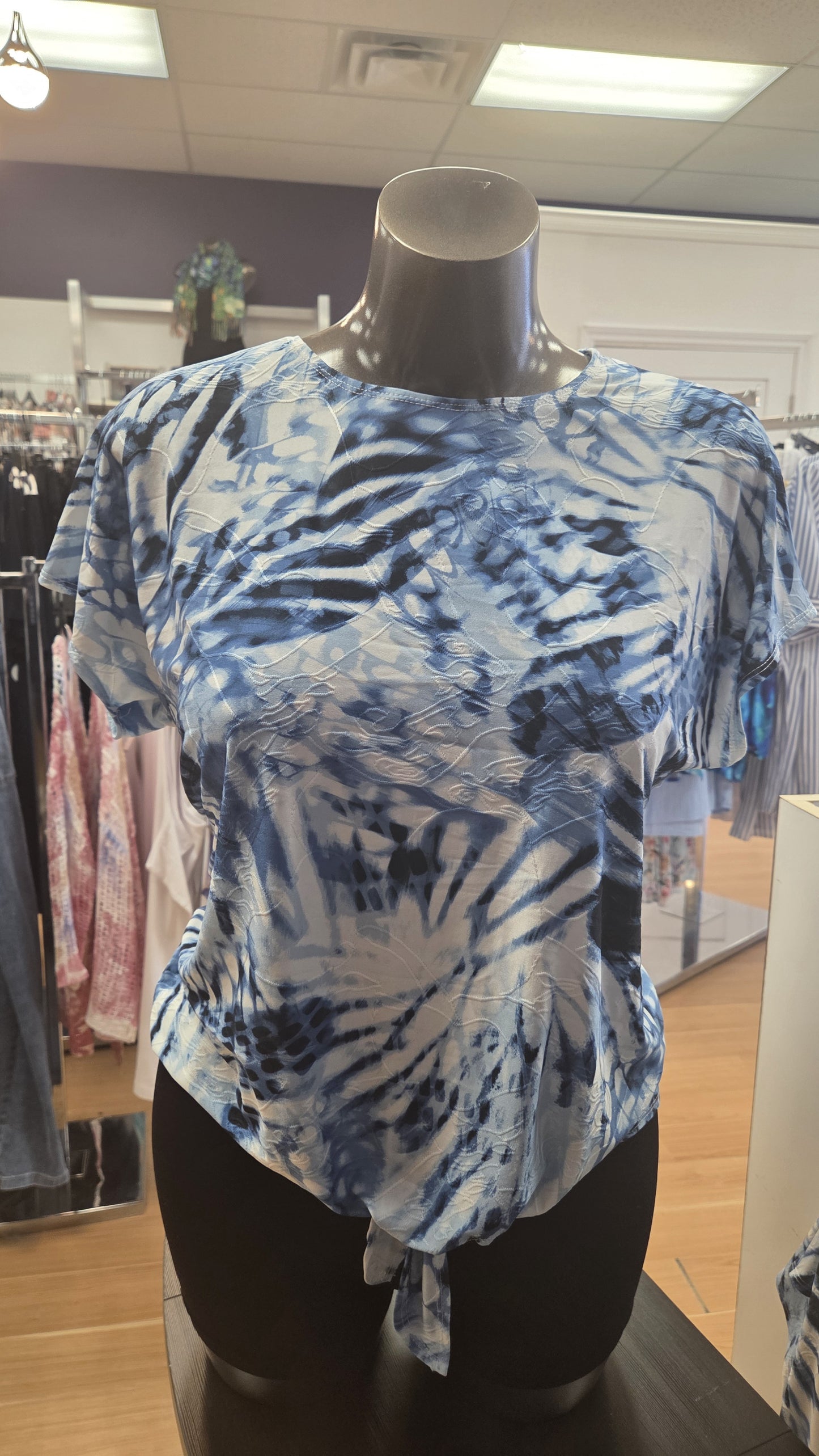 Blue Patterned Top with Tie