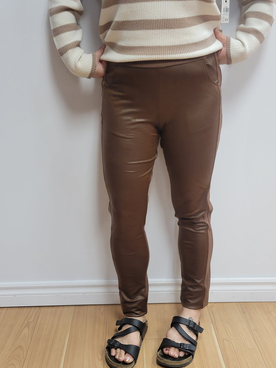 Ponte De Roma Faux Leather Pants by Artex available in plus sizes and 2 colours
