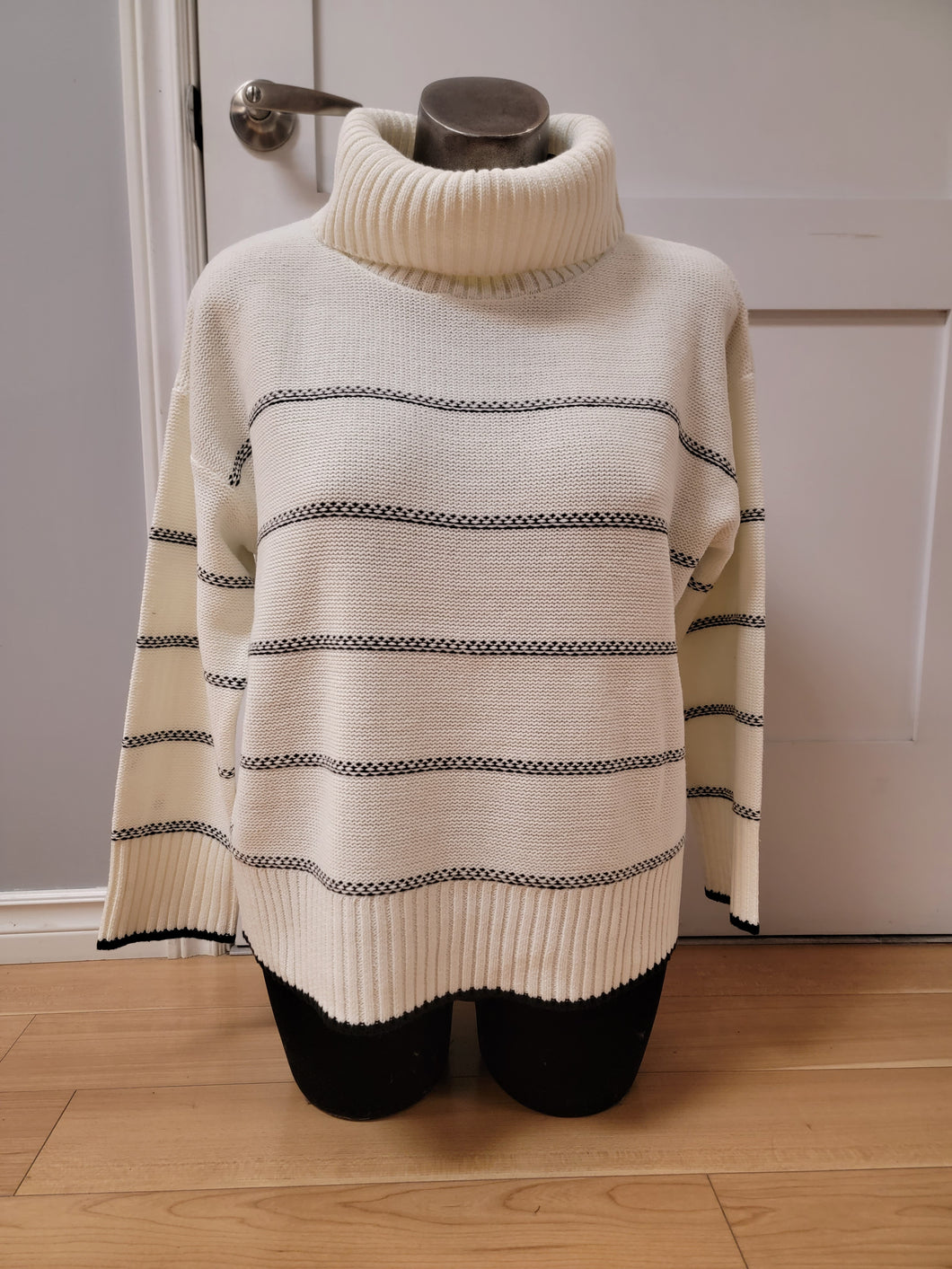 Striped Turtleneck Sweater by Sunday available in plus sizes