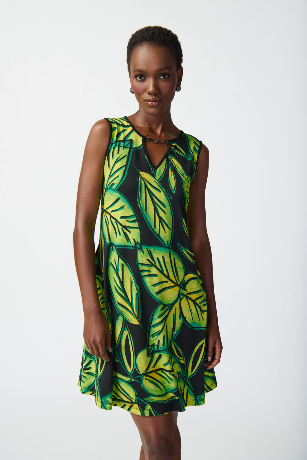 Tropical Print Silky Knit A-line Dress by Joseph Ribkoff (available in plus sizes)
