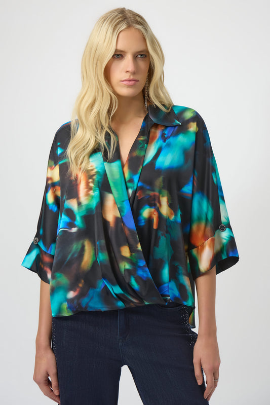 Recycled Satin Abstract Print Boxy Top