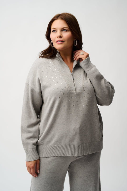 Mock Neck Pullover with Rhinestones