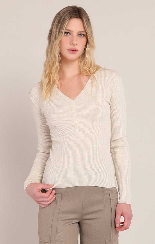 Ribbed Sweater Top Cream Heather