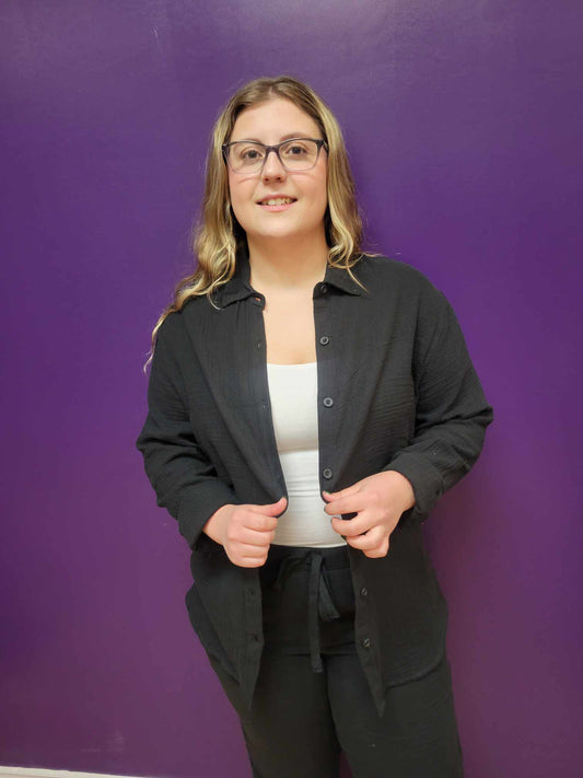 TEXTURED BUTTON UP BLOUSE