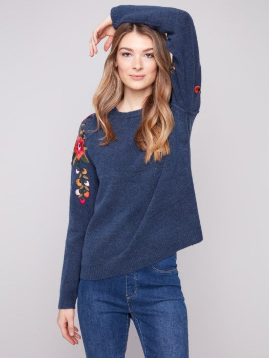 Embroidered Floral Sleeve Sweater