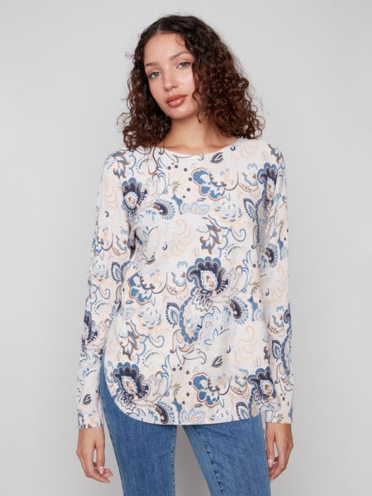 Printed Rounded Hem Sweater