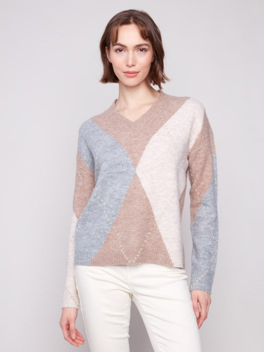 V-Neck Argyle Jacquard Sweater