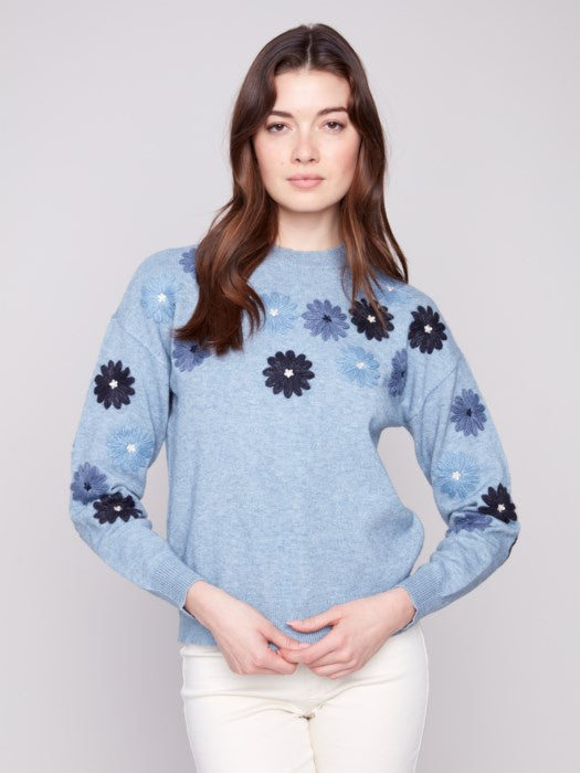 Floral Embroidery Crew Neck Sweater