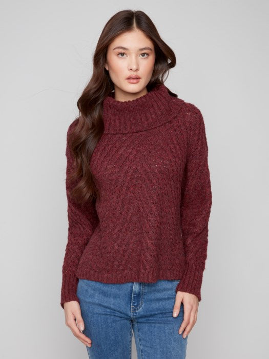 Cowl Neck Diagonal Cable Sweater