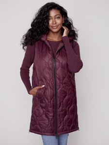 Long Quilted Puffer Vest with Hood by Charlie B