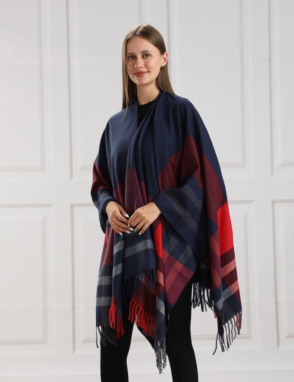 Red/Navy Plaid Cape by Wellco
