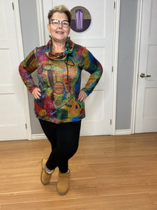 Multi Coloured Patterned Cowl Neck Tunic by Pure Essence