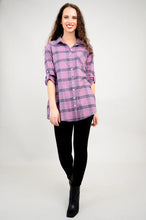 Load image into Gallery viewer, Celine Tunic, Plum Plaid, Cotton Flannel

