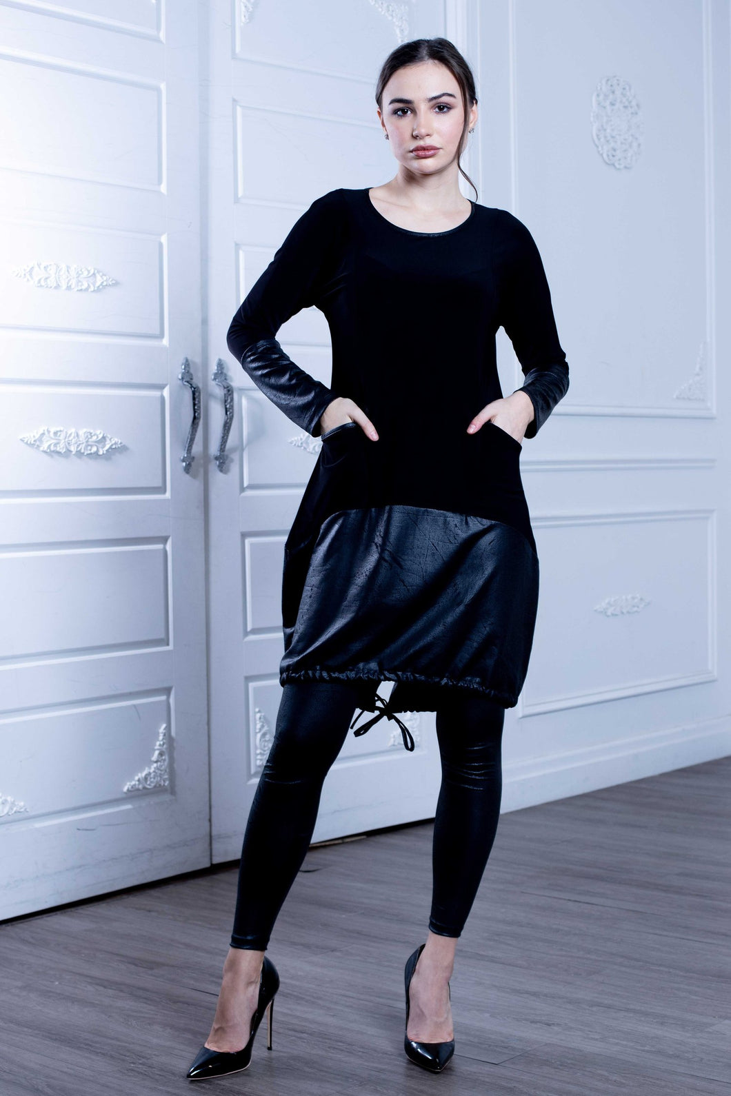 Tunic with Faux Leather by Artex available in plus sizes