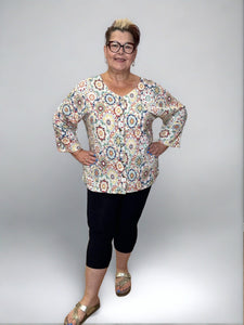 Printed Button Top by Ezzewear (available in plus sizes)