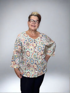 Printed Button Top by Ezzewear (available in plus sizes)