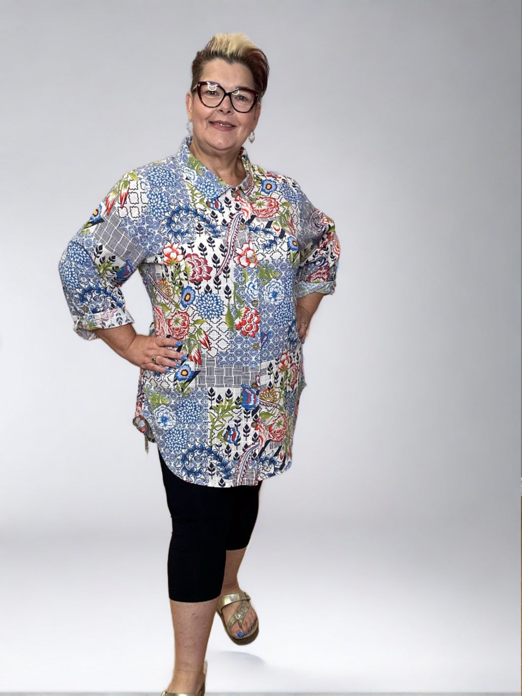 Printed Tunic Blouse by Ezzewear (available in plus sizes)