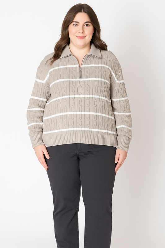 HALF ZIP CABLE SWEATER