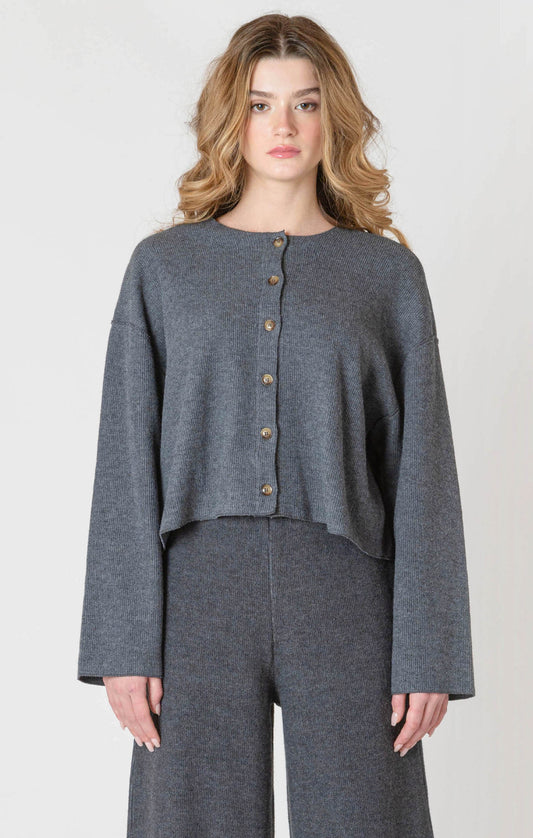 RIBBED CARDIGAN in Charcoal
