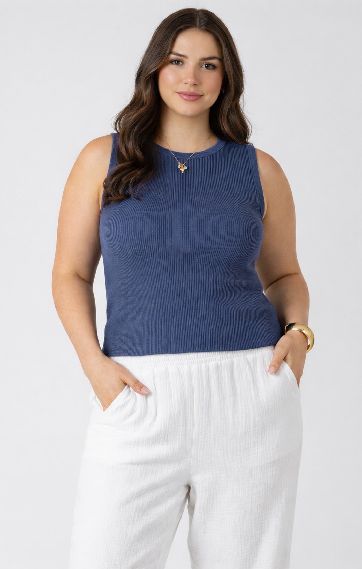 Blue Waffle Knit Tank