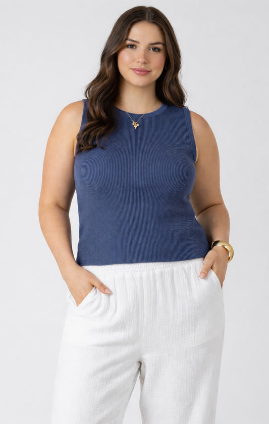 Blue Waffle Knit Tank