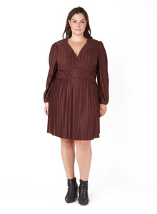 ALLOVER PLEATED V NECK DRESS by Dex (available in plus sizes)
