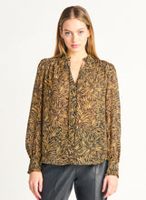 Load image into Gallery viewer, PATTERNED RUFFLE DETAIL TIE-FRONT PEASANT BLOUSE by Dex (available in plus sizes)
