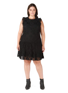 RUFFLED LACE TRAPEZE TIERED DRESS by Dex (AVAILABLE IN PLUS SIZES)