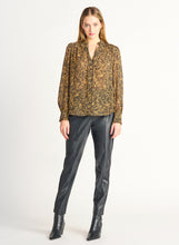 Load image into Gallery viewer, PATTERNED RUFFLE DETAIL TIE-FRONT PEASANT BLOUSE by Dex (available in plus sizes)

