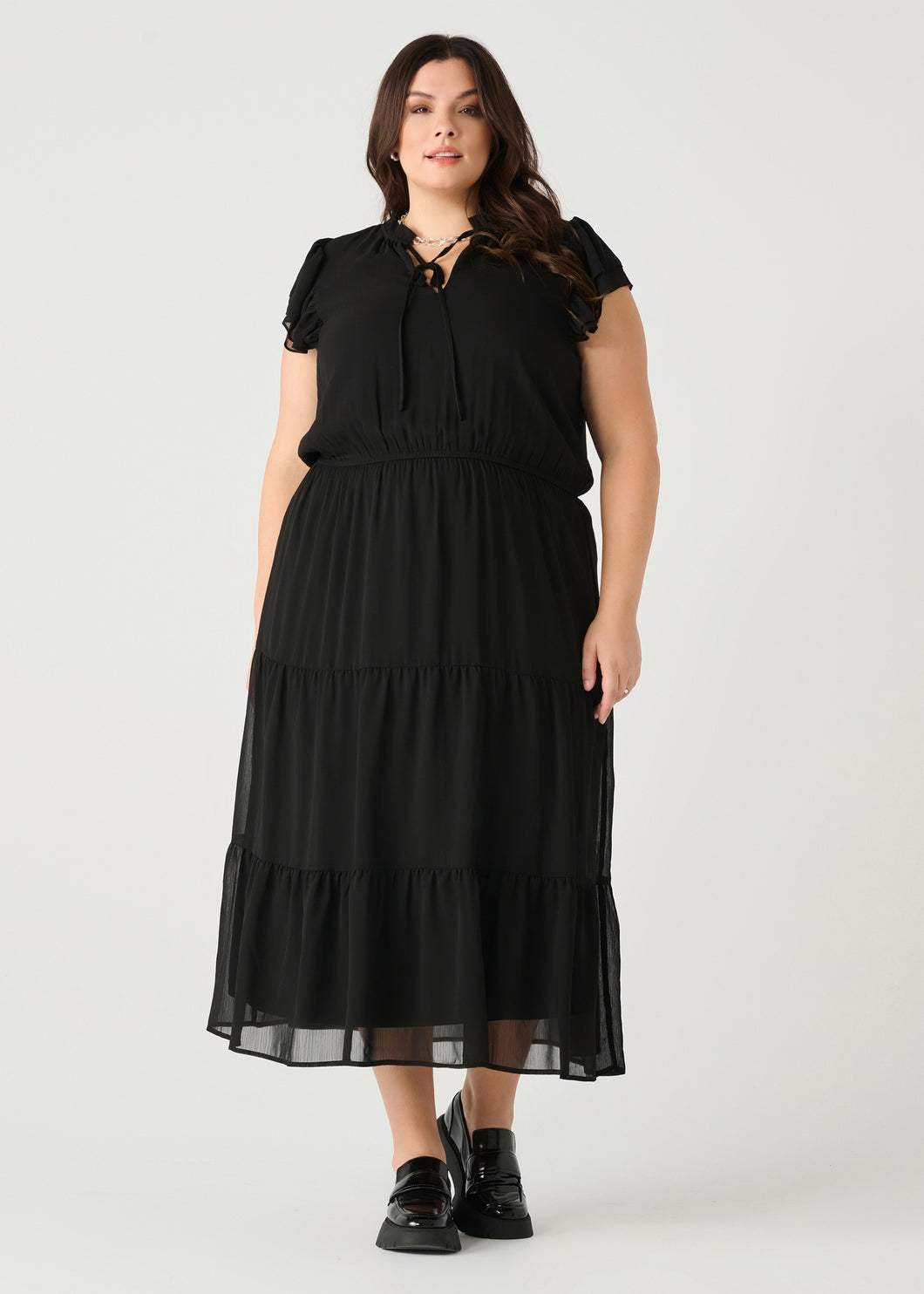 RUFFLED SLEEVE TIERED MAXI DRESS by Dex (available in plus sizes)