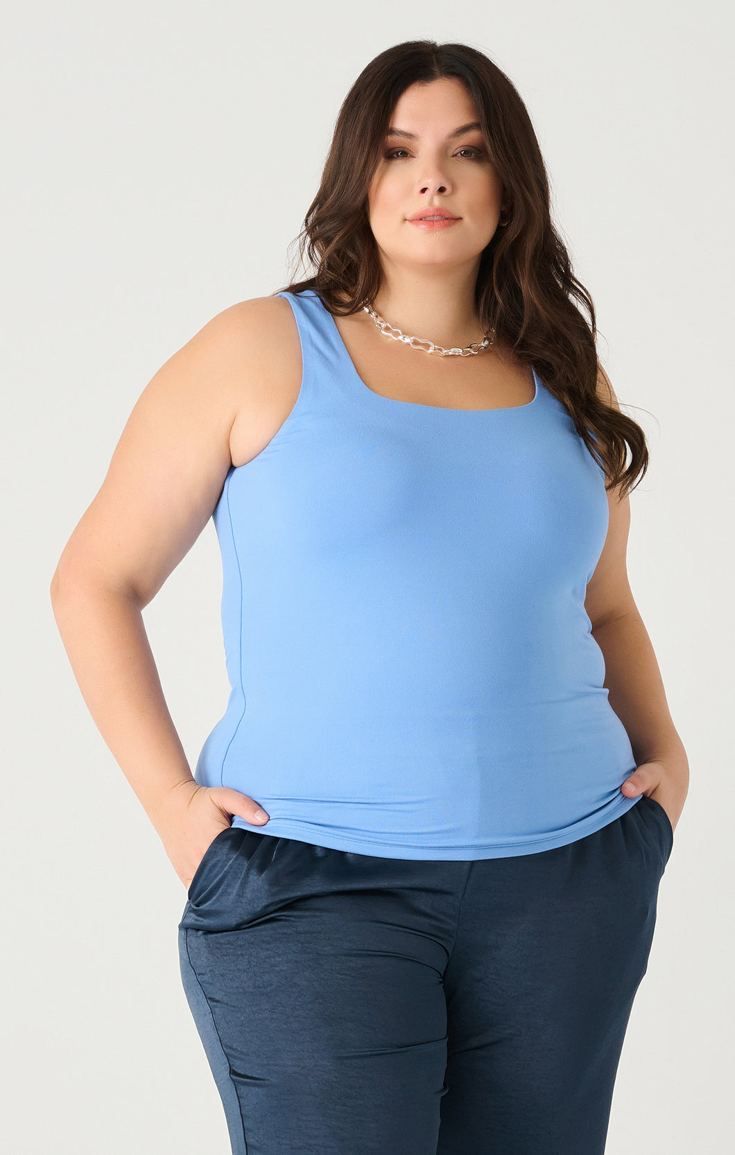 SQUARE NECK OCEAN BLUE TANK by Dex (available in plus sizes)