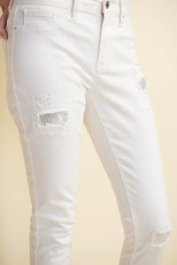 White Embellished Jeans by Joseph Ribkoff available in plus sizes