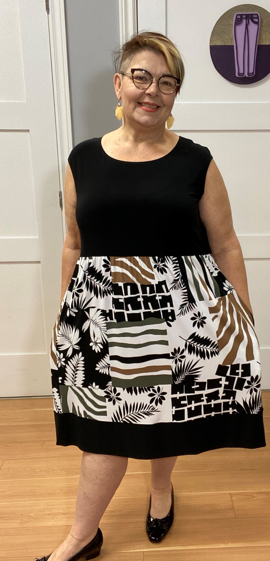Sleeveless Printed Skirted Dress by Joseph Ribkoff (available in plus sizes)